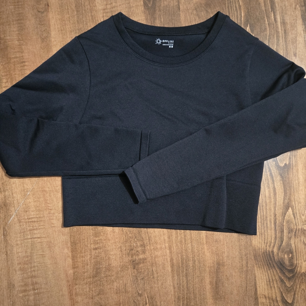 Offline By Aerie Black Long Sleeve Crop Top